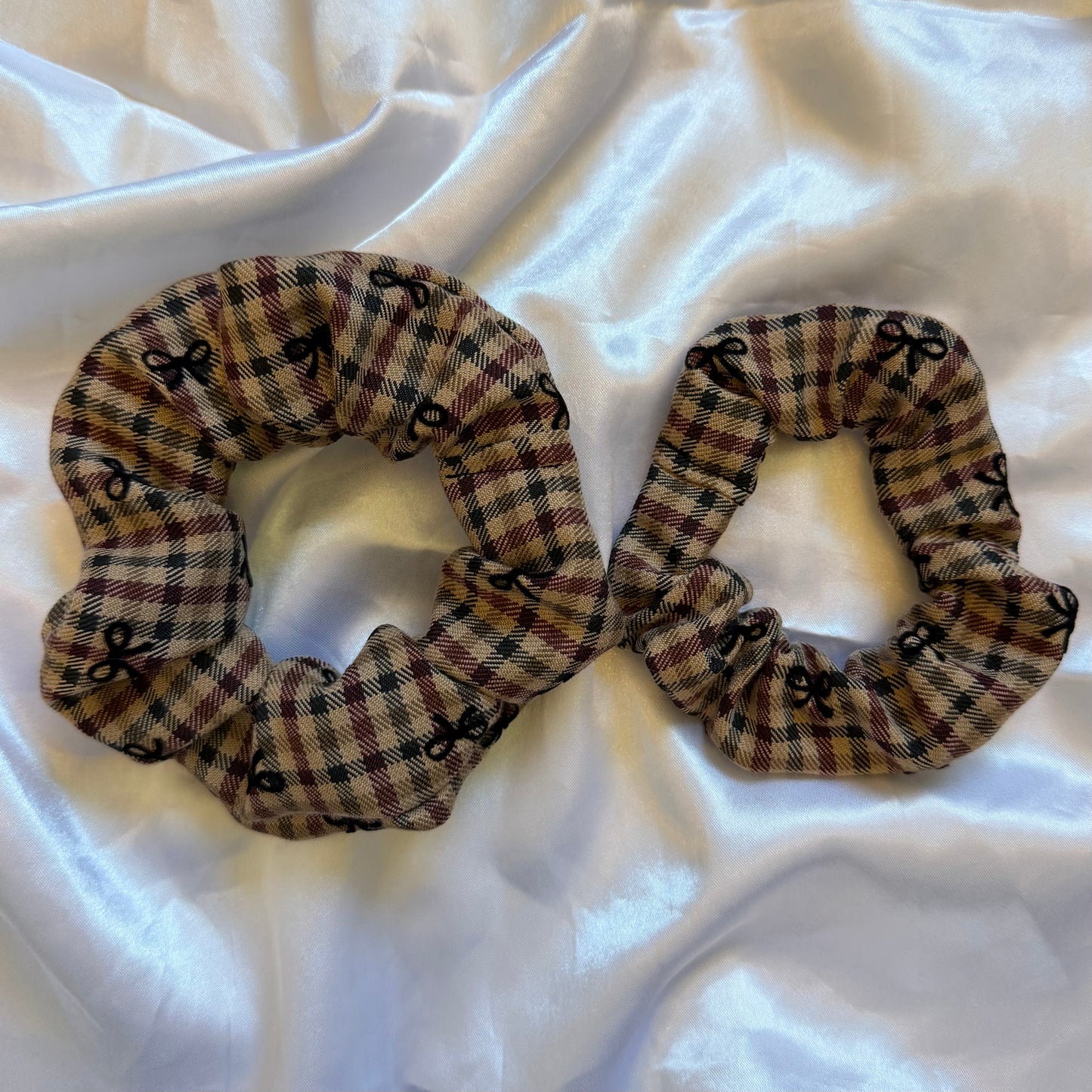 Brown Check With Bows Scrunchie
