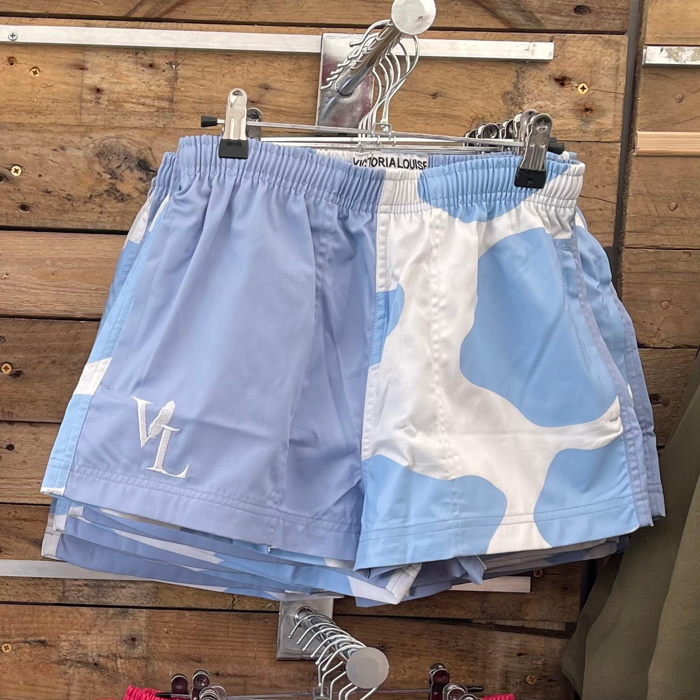 Baby Blue Cow Print Zipped Pocket Shorts