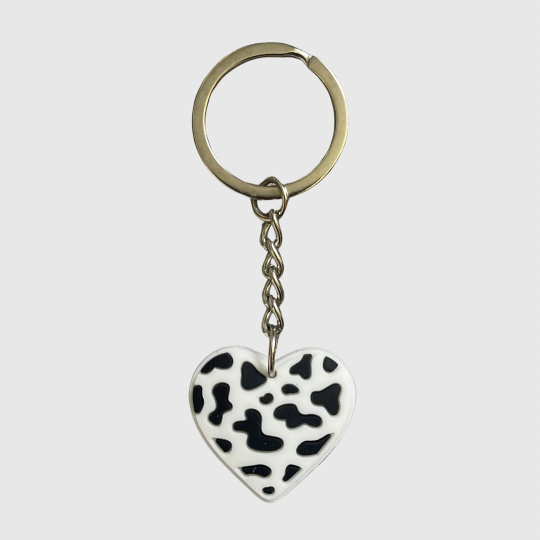 Cow Print Heart Keyring