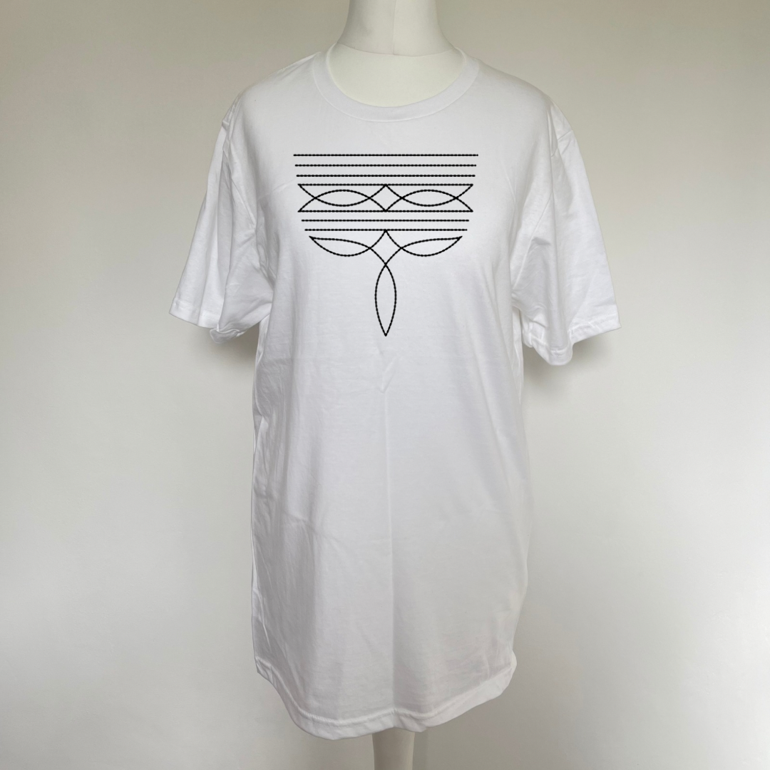 White Cowboy Boot Stitch T Shirt