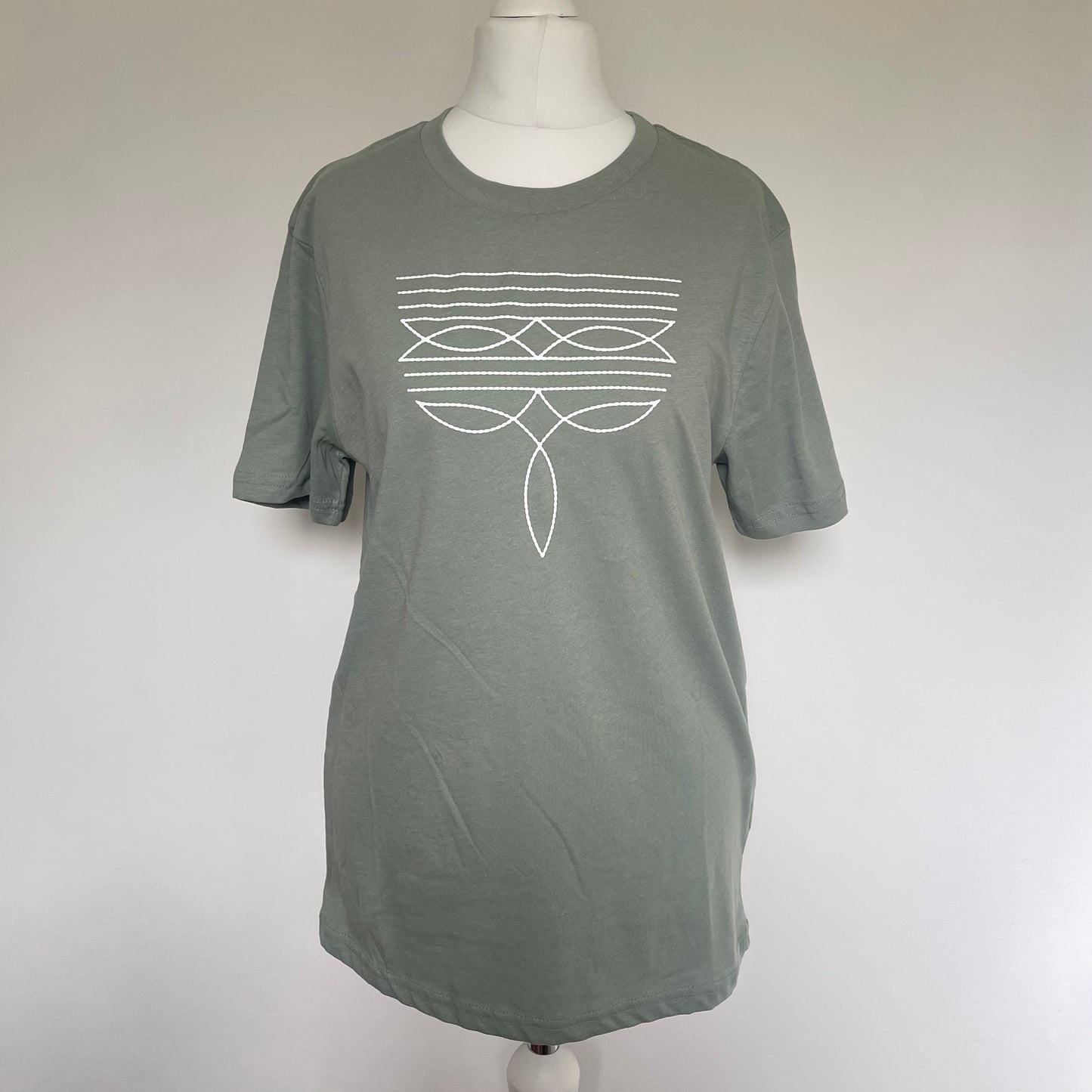 Sage Green Cowboy Boot Stitch T Shirt