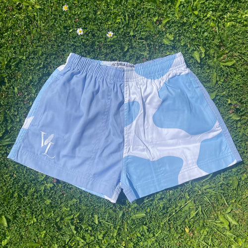 Baby Blue Cow Print Shorts