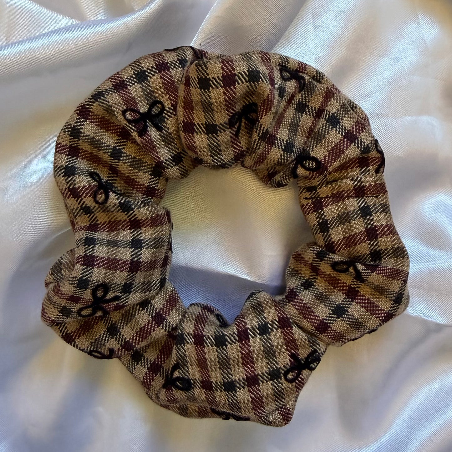 Brown Check With Bows Scrunchie