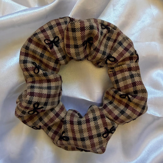 Brown Check With Bows Scrunchie