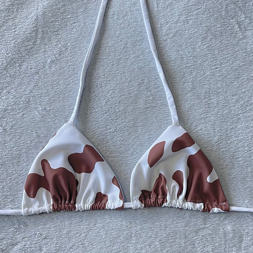 Brown Cow Print Bikini Top