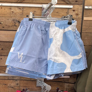 Baby Blue Cow Print Shorts