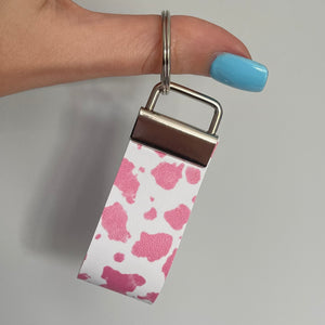 Pink Cow Print Keyring