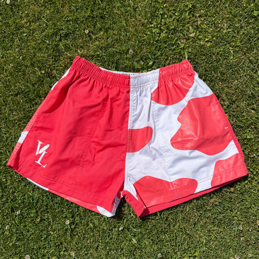 Raspberry Cow Print Zipped Pocket Shorts