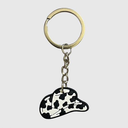Cow Print Cowboy Hat Keyring