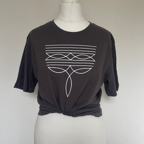 Grey Cowboy Boot Stitch T Shirt