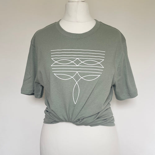 Sage Green Cowboy Boot Stitch T Shirt