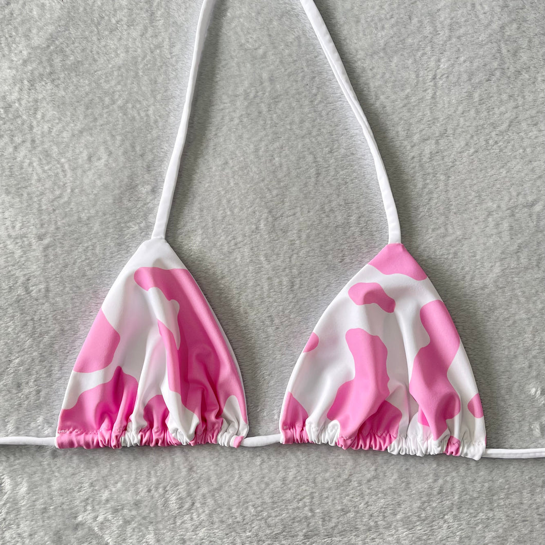 Pink Cow Print Bikini Top