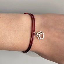 Load image into Gallery viewer, Burgundy Paw Print Charm Bracelet