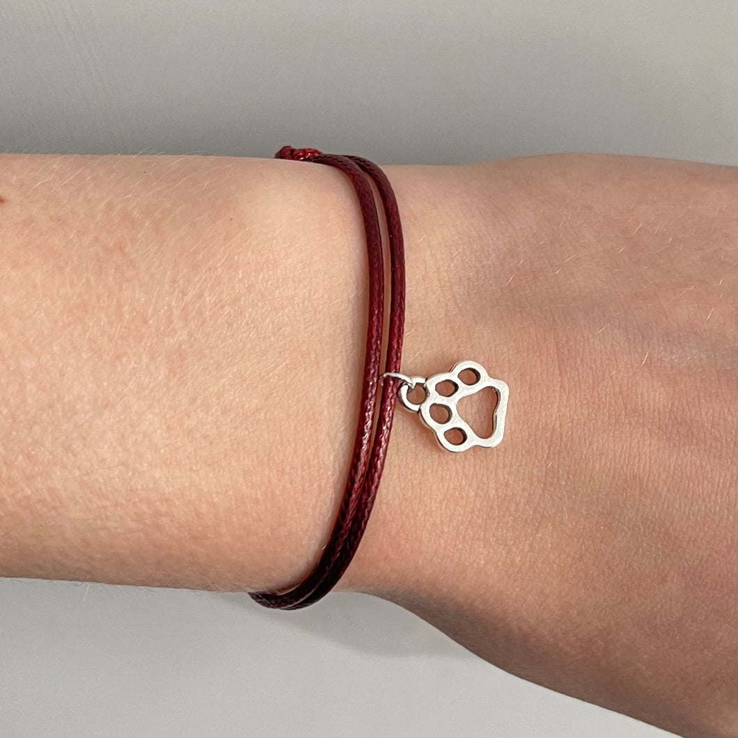 Burgundy Paw Print Charm Bracelet