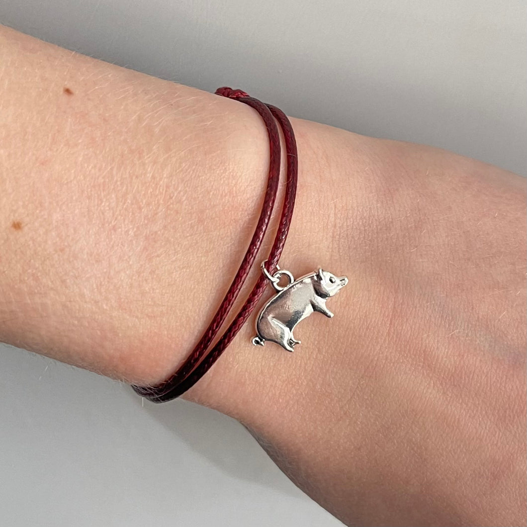 Burgundy Pig Charm Bracelet