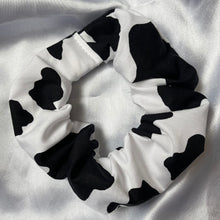 Load image into Gallery viewer, Black Cow Print Scrunchie