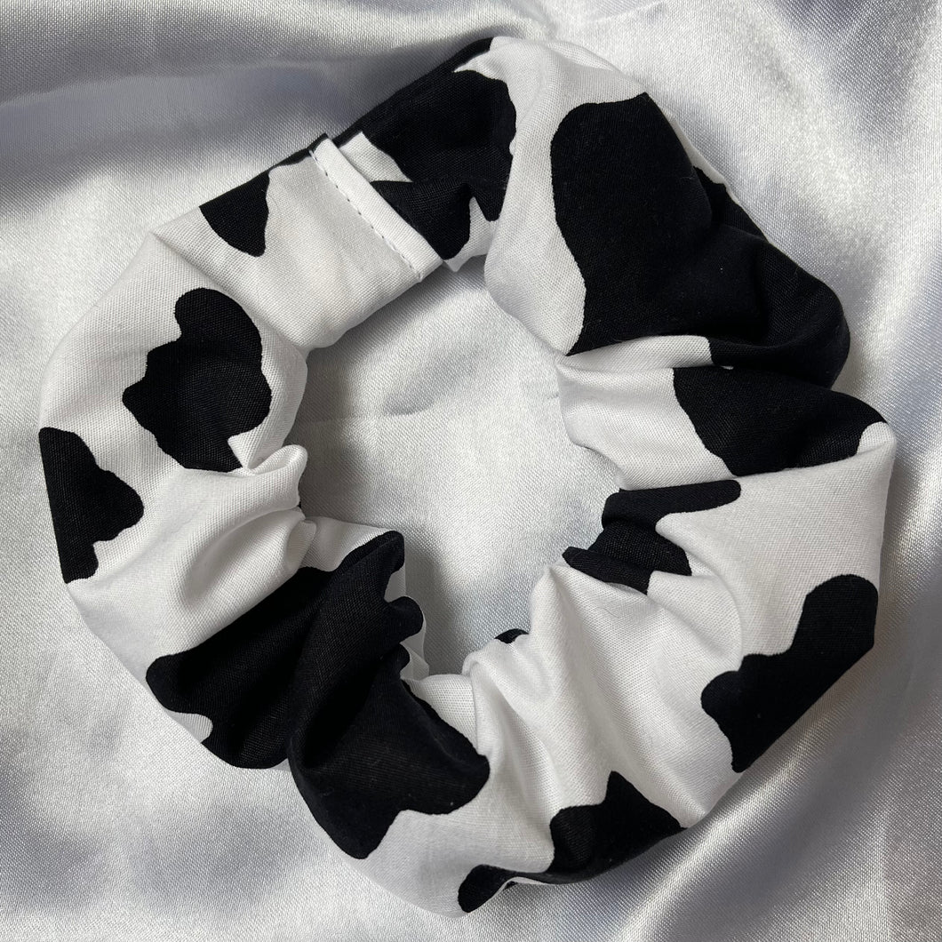 Black Cow Print Scrunchie