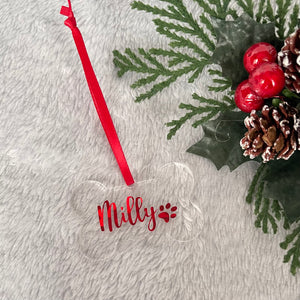 Personalised Pet Bone Christmas Decoration Red Writing