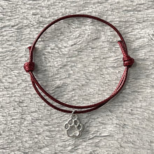 Load image into Gallery viewer, Burgundy Paw Print Charm Bracelet