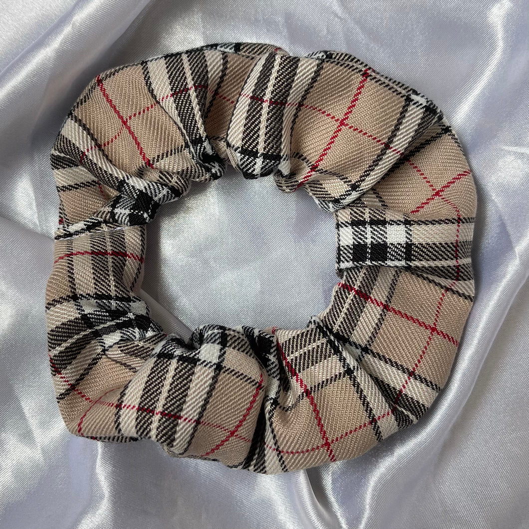 Beige Tartan Scrunchie