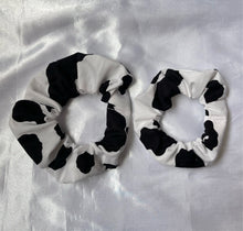 Load image into Gallery viewer, Black Cow Print Scrunchie