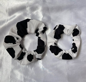 Black Cow Print Scrunchie