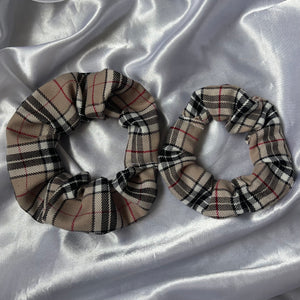 Beige Tartan Scrunchie