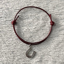 Load image into Gallery viewer, Burgundy Horse Shoe Charm Bracelet