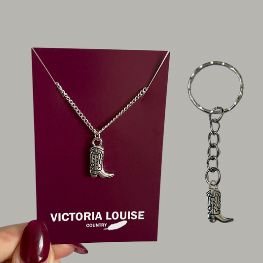 Cowboy Boot Necklace and Keyring Set