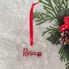 Load image into Gallery viewer, Personalised Pet Bone Christmas Decoration Red Writing