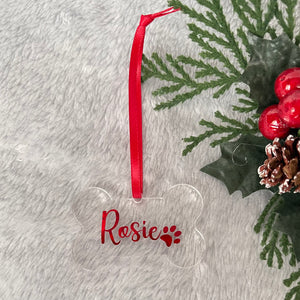 Personalised Pet Bone Christmas Decoration Red Writing