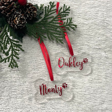 Load image into Gallery viewer, Personalised Pet Bone Christmas Decoration Red Writing