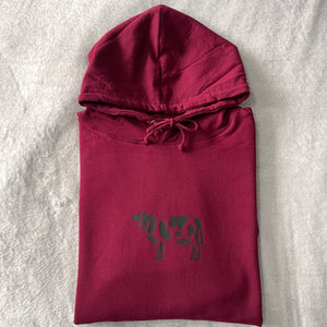 Burgundy Cow Hoodie